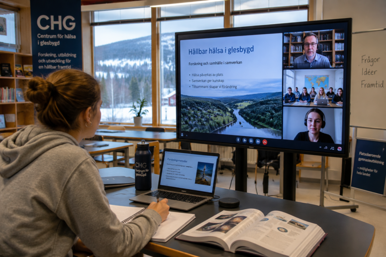 Elev deltar i forskningsanknuten undervisning med stöd av digital teknik i en miljö som kopplar samman gymnasieskola, forskning och glesbygd.