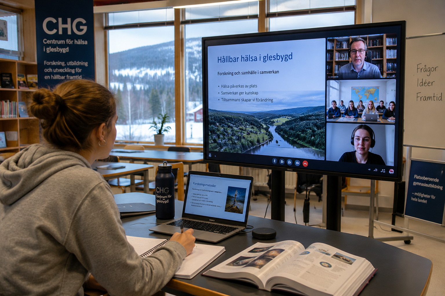 Elev deltar i forskningsanknuten undervisning med stöd av digital teknik i en miljö som kopplar samman gymnasieskola, forskning och glesbygd.
